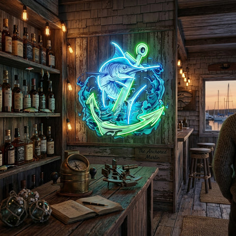 Marlin Fish with Anchor LED Neon Sign Light Pop Art
