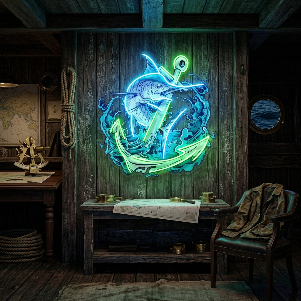 Marlin Fish with Anchor LED Neon Sign Light Pop Art
