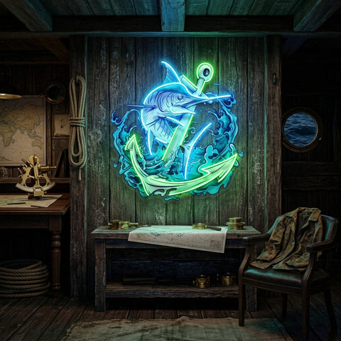 Marlin Fish with Anchor LED Neon Sign Light Pop Art