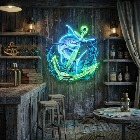Marlin Fish with Anchor LED Neon Sign Light Pop Art