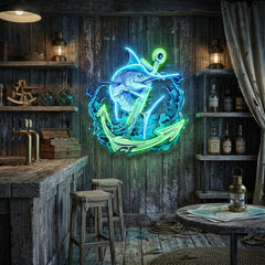 Marlin Fish with Anchor LED Neon Sign Light Pop Art