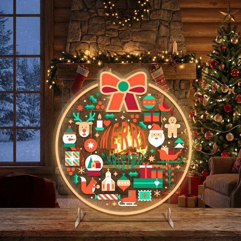 Merry Christmas LED Neon Sign with Festive Icons and Bow Accent