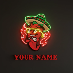 Custom Name Mexican Chili Pepper Cartoon Mascot Artwork Led Neon Sign Light