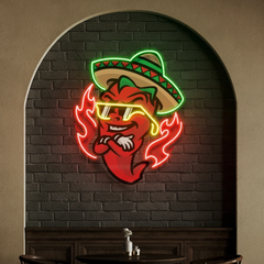 Custom Name Mexican Chili Pepper Cartoon Mascot Artwork Led Neon Sign Light