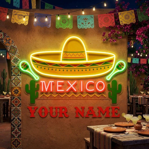 Custom Name Mexican Hat Logo Sombrero Artwork Led Neon Sign Light