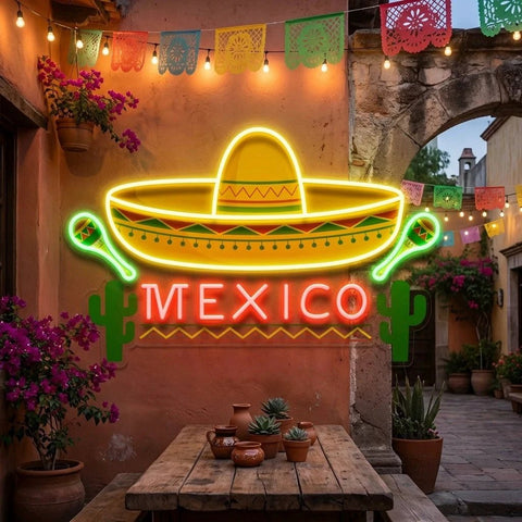 Custom Name Mexican Hat Logo Sombrero Artwork Led Neon Sign Light