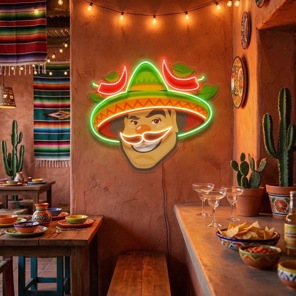 Mexican Man Logo Royalty Artwork Led Neon Sign Light