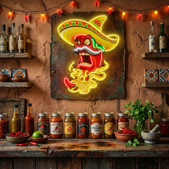 Custom Name Mexican Red Hot Chili Pepper With Hat Artwork Led Neon Sign Light