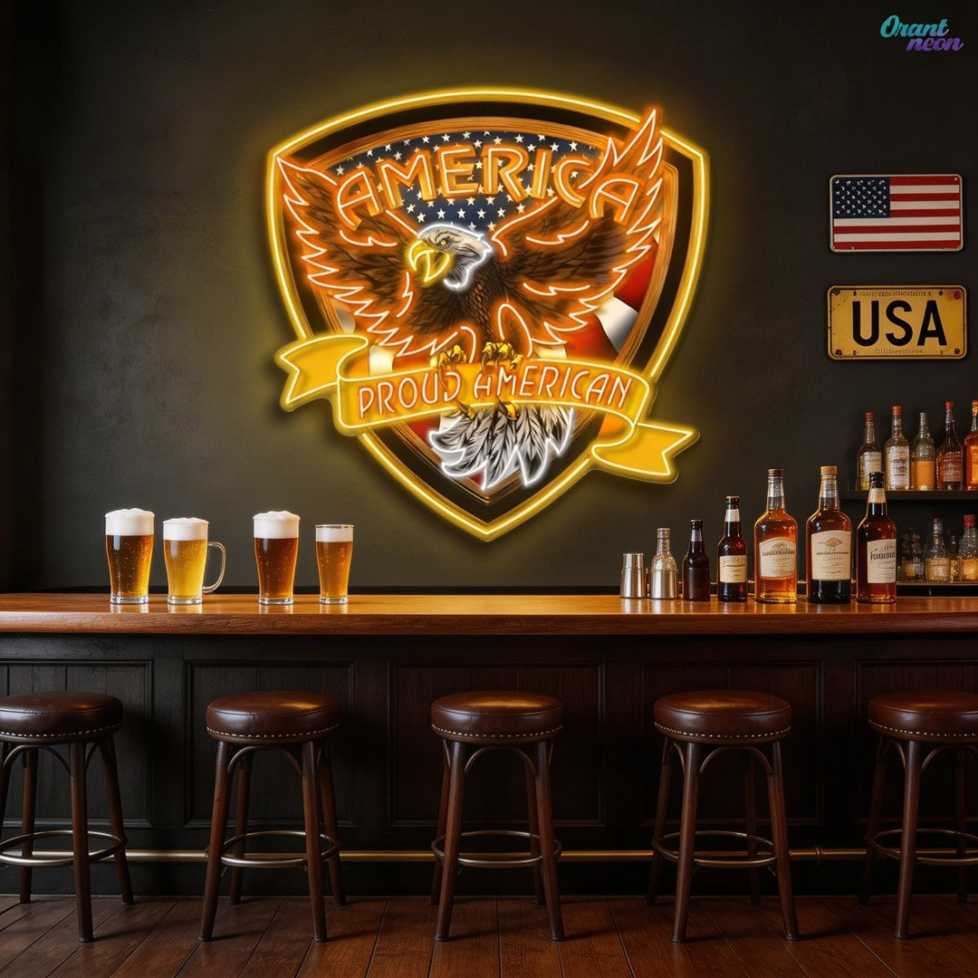 Military Proud American Eagle Neon Sign Light Artwork