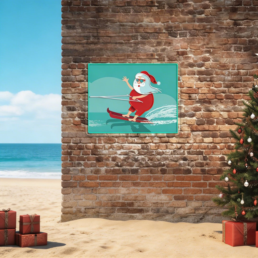 Surfing Santa Neon Sign – Fun Christmas LED Wall Light for Beach Lovers & Holiday Décor
