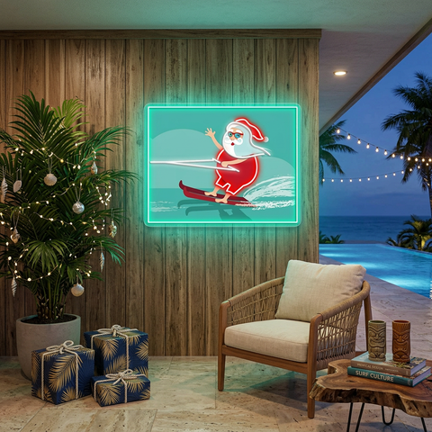 Surfing Santa Neon Sign – Fun Christmas LED Wall Light for Beach Lovers & Holiday Décor