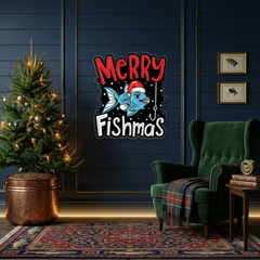 🎣 Merry Fishmas LED Neon Sign – Funny Christmas Fishing Wall Light for Home, Man Cave & Holiday