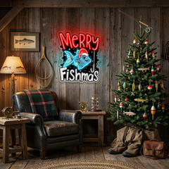 🎣 Merry Fishmas LED Neon Sign – Funny Christmas Fishing Wall Light for Home, Man Cave & Holiday