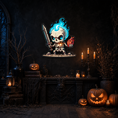 Flaming Skull Neon Sign – LED Skeleton Wall Light for Halloween Party & Game Room Décor