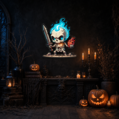 Flaming Skull Neon Sign – LED Skeleton Wall Light for Halloween Party & Game Room Décor