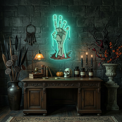 Zombie Hand Neon Sign – Creepy LED Wall Light for Halloween Party, Bar & Home Décor
