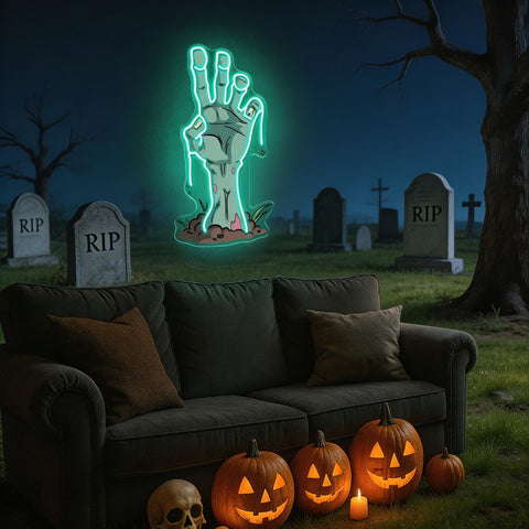 Zombie Hand Neon Sign – Creepy LED Wall Light for Halloween Party, Bar & Home Décor
