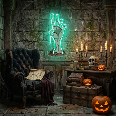 Zombie Hand Neon Sign – Creepy LED Wall Light for Halloween Party, Bar & Home Décor
