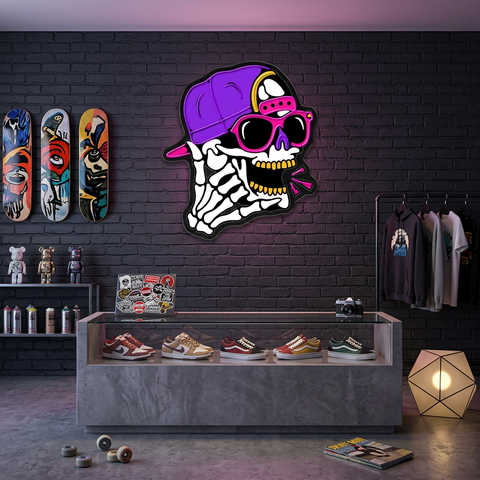 Hip-Hop Skull Neon Sign – Cool LED Wall Light for Bars, Man Caves & Halloween Party Décor