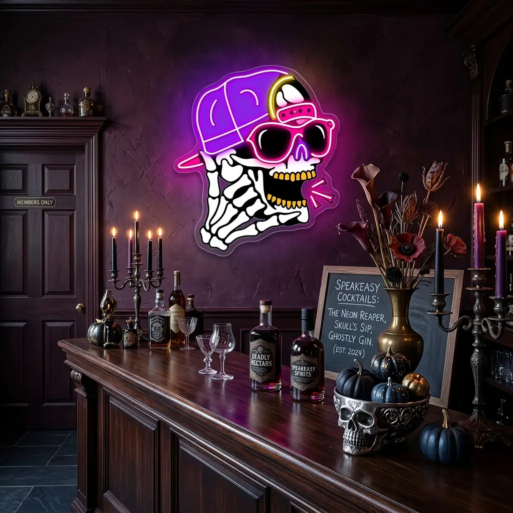Hip-Hop Skull Neon Sign – Cool LED Wall Light for Bars, Man Caves & Halloween Party Décor