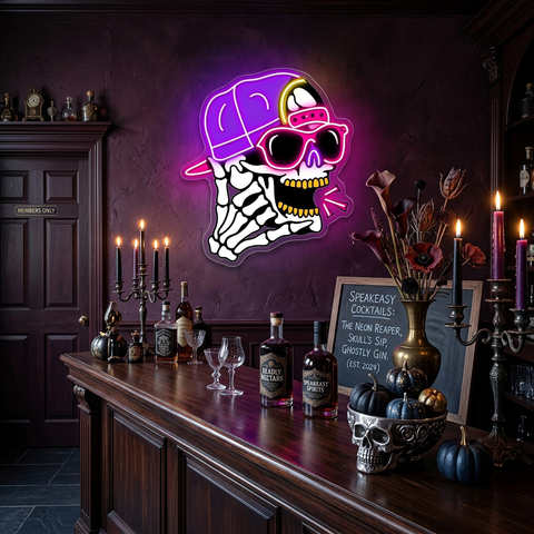 Hip-Hop Skull Neon Sign – Cool LED Wall Light for Bars, Man Caves & Halloween Party Décor