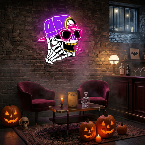 Hip-Hop Skull Neon Sign – Cool LED Wall Light for Bars, Man Caves & Halloween Party Décor