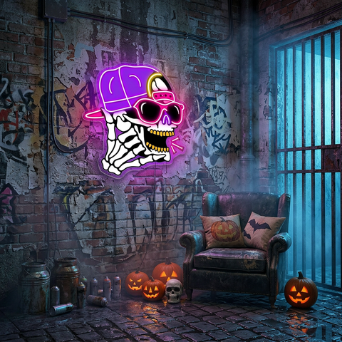 Hip-Hop Skull Neon Sign – Cool LED Wall Light for Bars, Man Caves & Halloween Party Décor