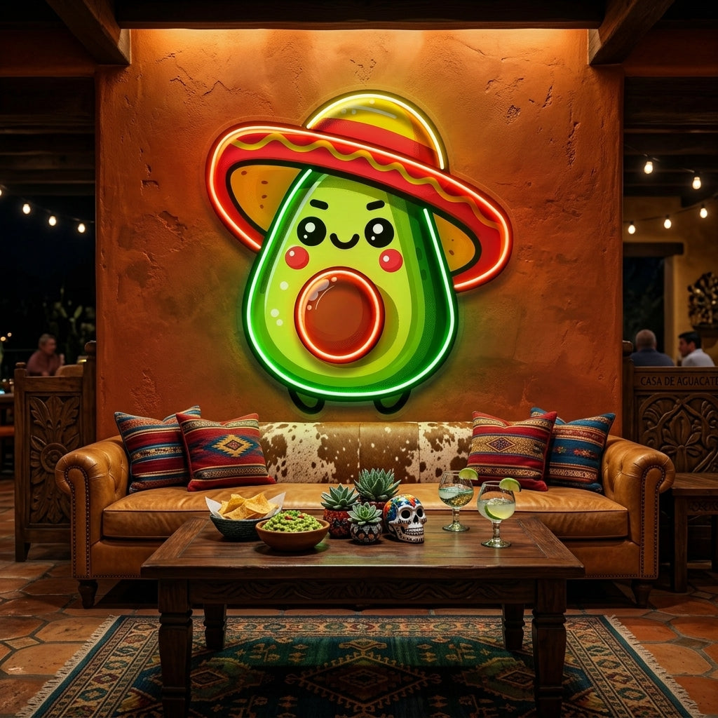 Mini Avocado Sombrero Hat LED Neon Sign Light Pop Art