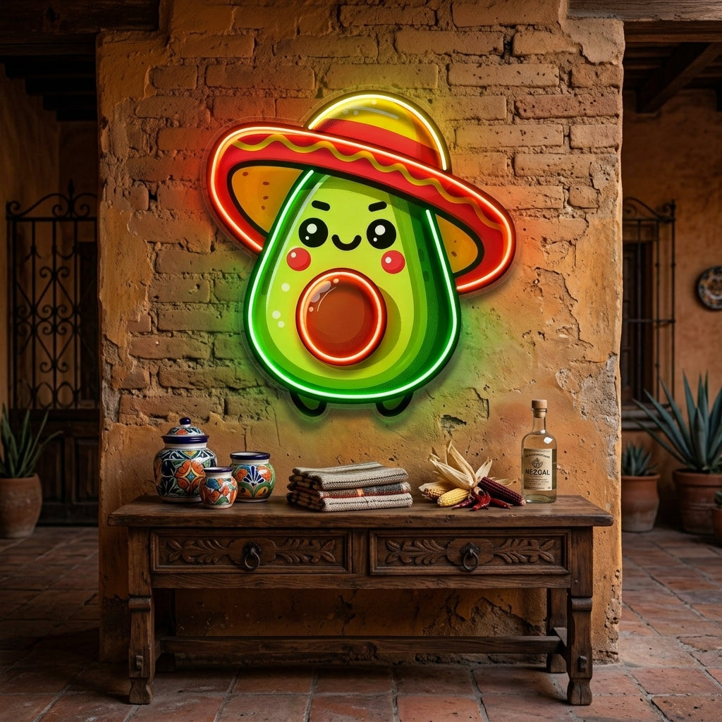 Mini Avocado Sombrero Hat LED Neon Sign Light Pop Art