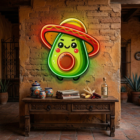Mini Avocado Sombrero Hat LED Neon Sign Light Pop Art