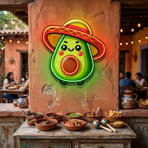 Mini Avocado Sombrero Hat LED Neon Sign Light Pop Art