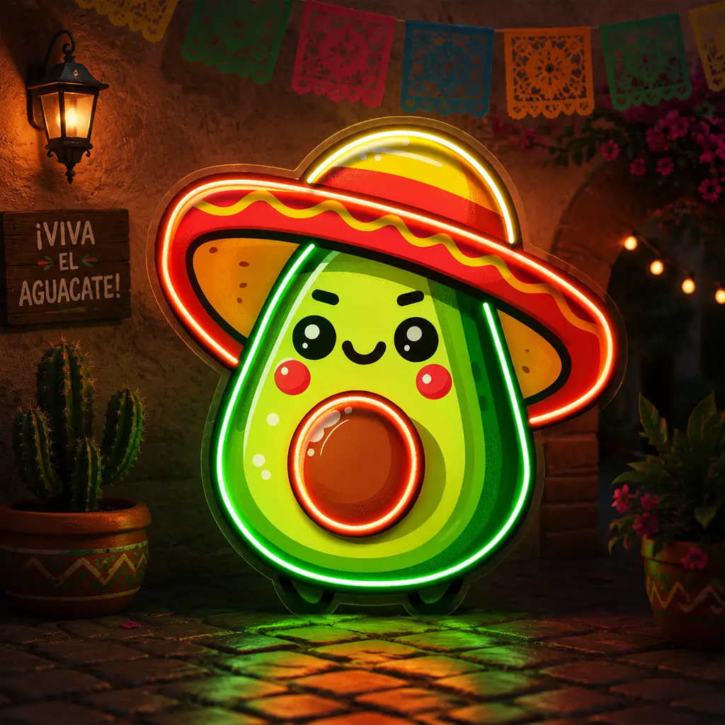 Mini Avocado Sombrero Hat LED Neon Sign Light Pop Art