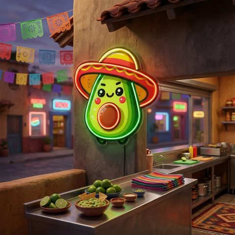 Mini Avocado Sombrero Hat LED Neon Sign Light Pop Art