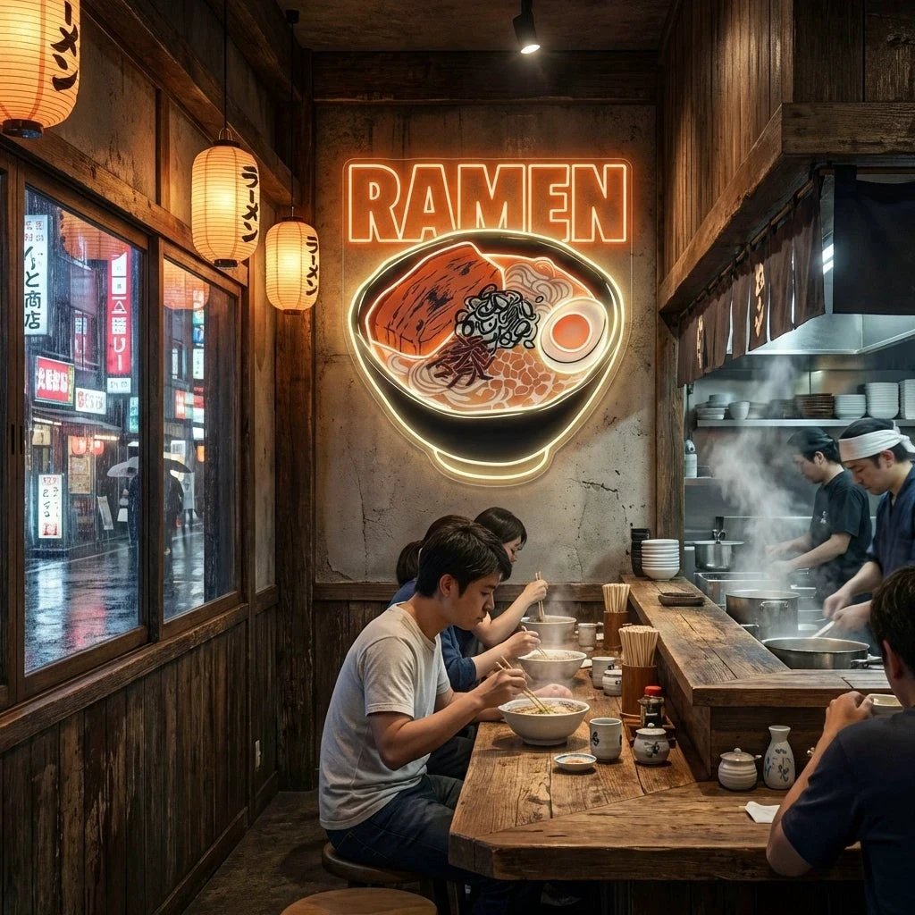 Minimal Ramen Bowl Neon Sign – Modern Japanese LED Wall Art