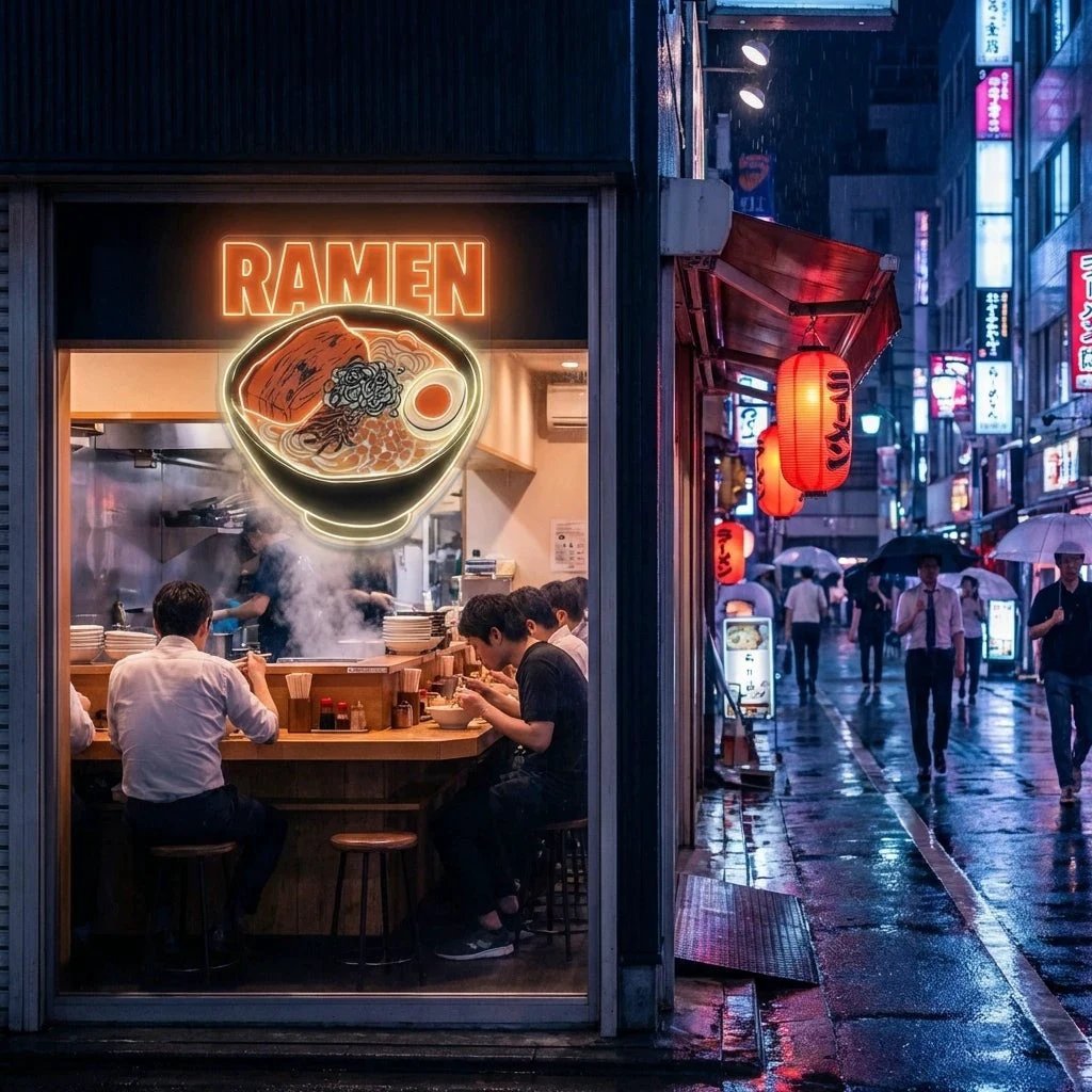 Minimal Ramen Bowl Neon Sign – Modern Japanese LED Wall Art