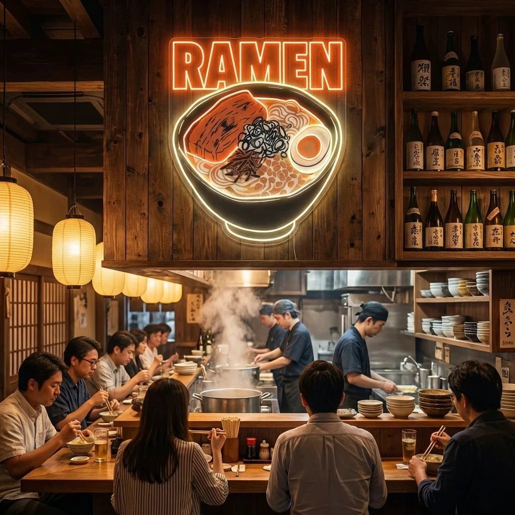 Minimal Ramen Bowl Neon Sign – Modern Japanese LED Wall Art