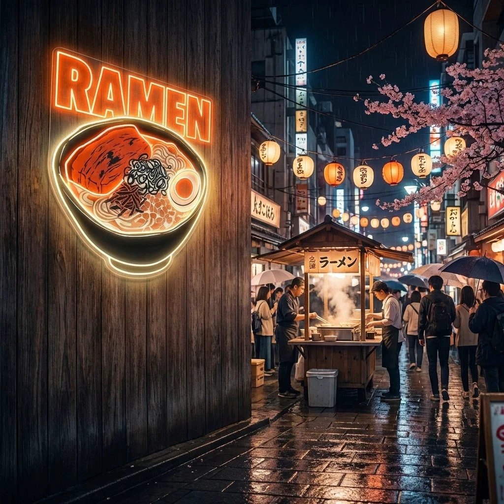 Minimal Ramen Bowl Neon Sign – Modern Japanese LED Wall Art