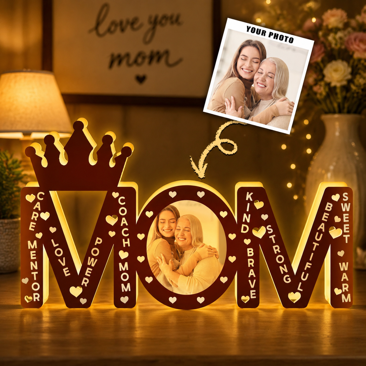 Mom Strong Beautiful Mother's Day Gift - Personalized Custom Shape Photo Light Box