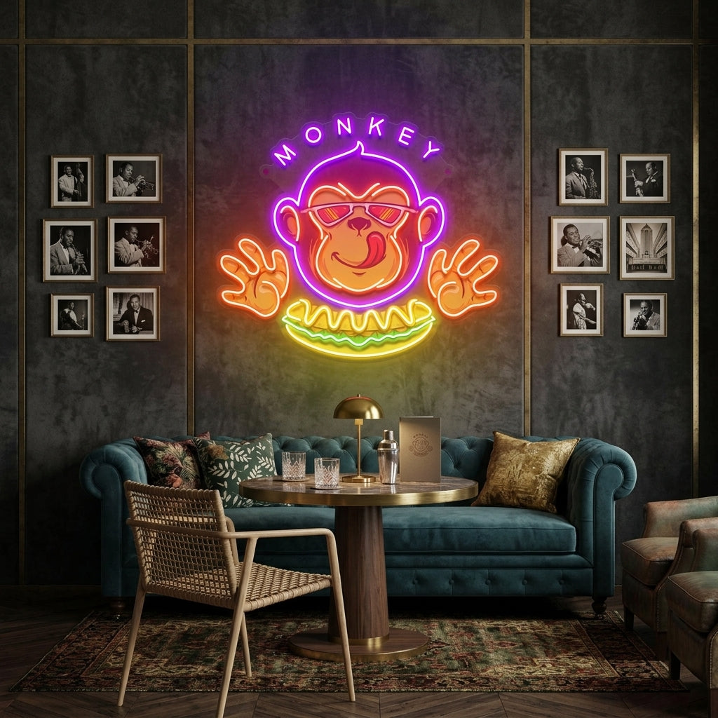 Monkey Logo Hotdog Artwork Led Neon Sign Light