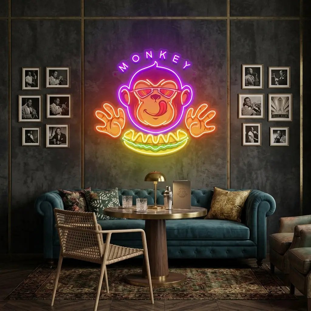 Monkey Logo Hotdog Artwork Led Neon Sign Light