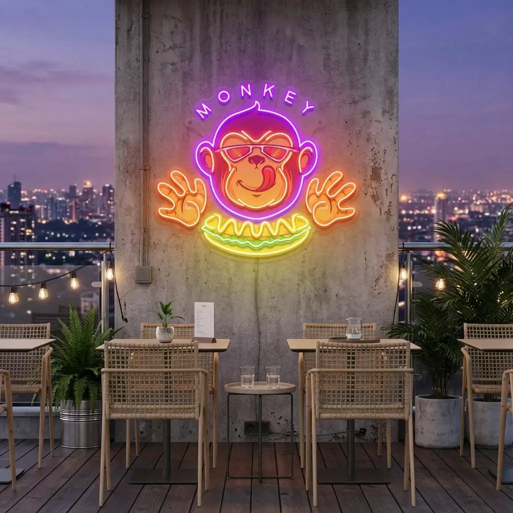 Monkey Logo Hotdog Artwork Led Neon Sign Light