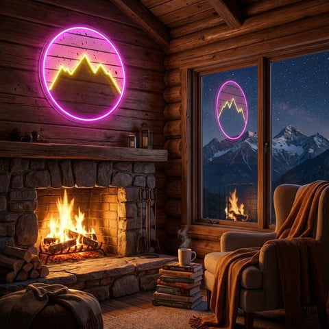 Mountain With Sunset Artwork Led Neon Sign Light