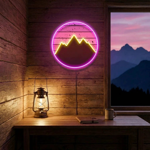 Mountain With Sunset Artwork Led Neon Sign Light