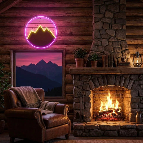 Mountain With Sunset Artwork Led Neon Sign Light