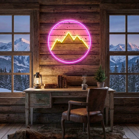 Mountain With Sunset Artwork Led Neon Sign Light