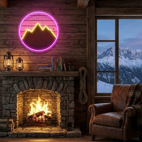 Mountain With Sunset Artwork Led Neon Sign Light