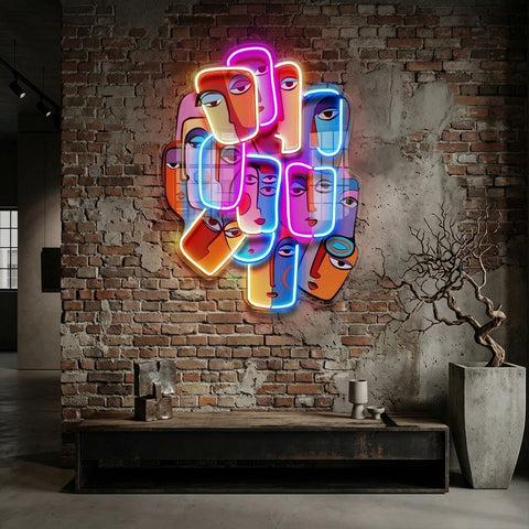 Multiple Colorful Faces Abstract Art LED Neon Sign Light Pop Art