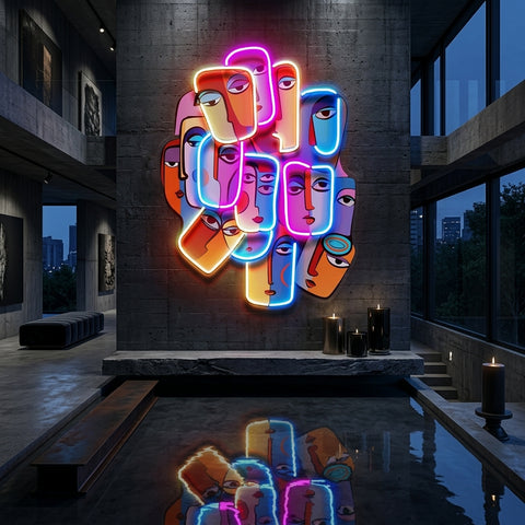 Multiple Colorful Faces Abstract Art LED Neon Sign Light Pop Art