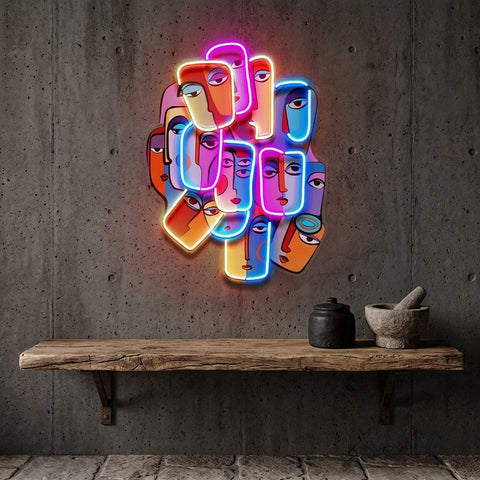 Multiple Colorful Faces Abstract Art LED Neon Sign Light Pop Art