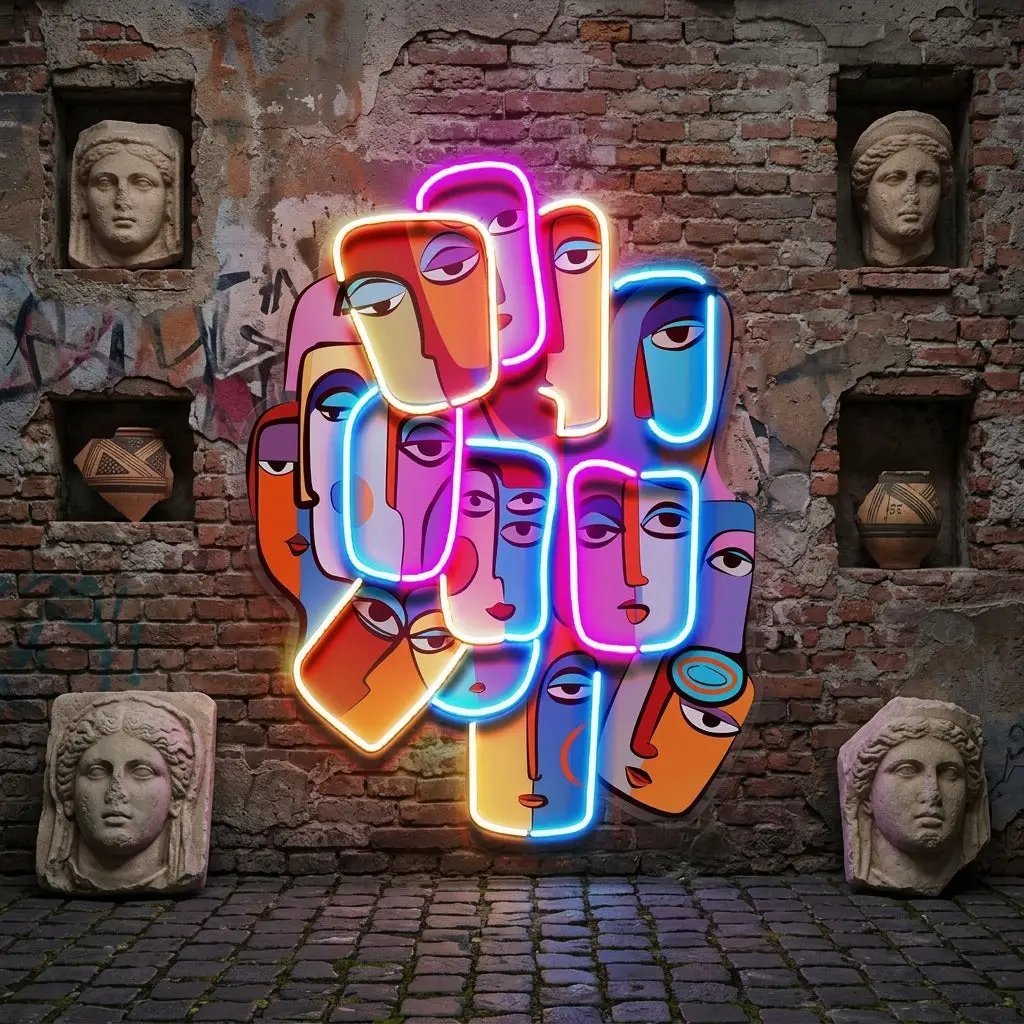 Multiple Colorful Faces Abstract Art LED Neon Sign Light Pop Art